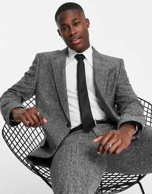 River Island textured slim suit jacket in grey check ASOS