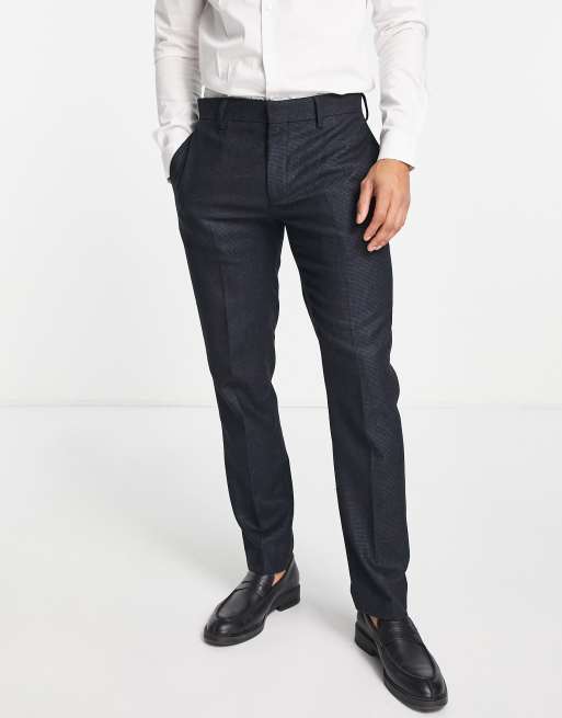 River Island textured slim suit pants in navy check