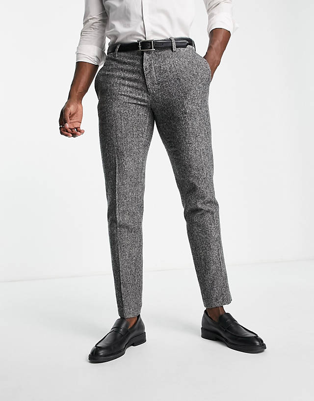 River Island - textured slim suit trousers in grey check