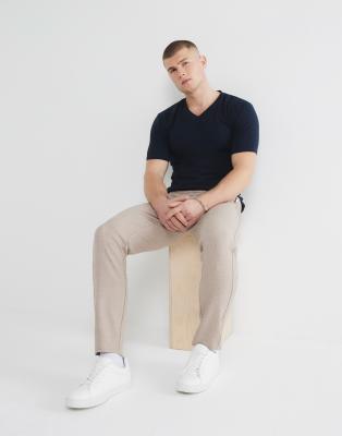 River Island Textured smart joggers in stone - light - view 1