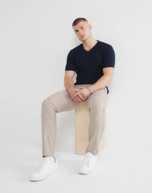River Island Textured smart joggers in stone - light