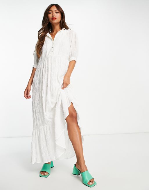 River Island textured stripe oversized maxi shirt dress in cream