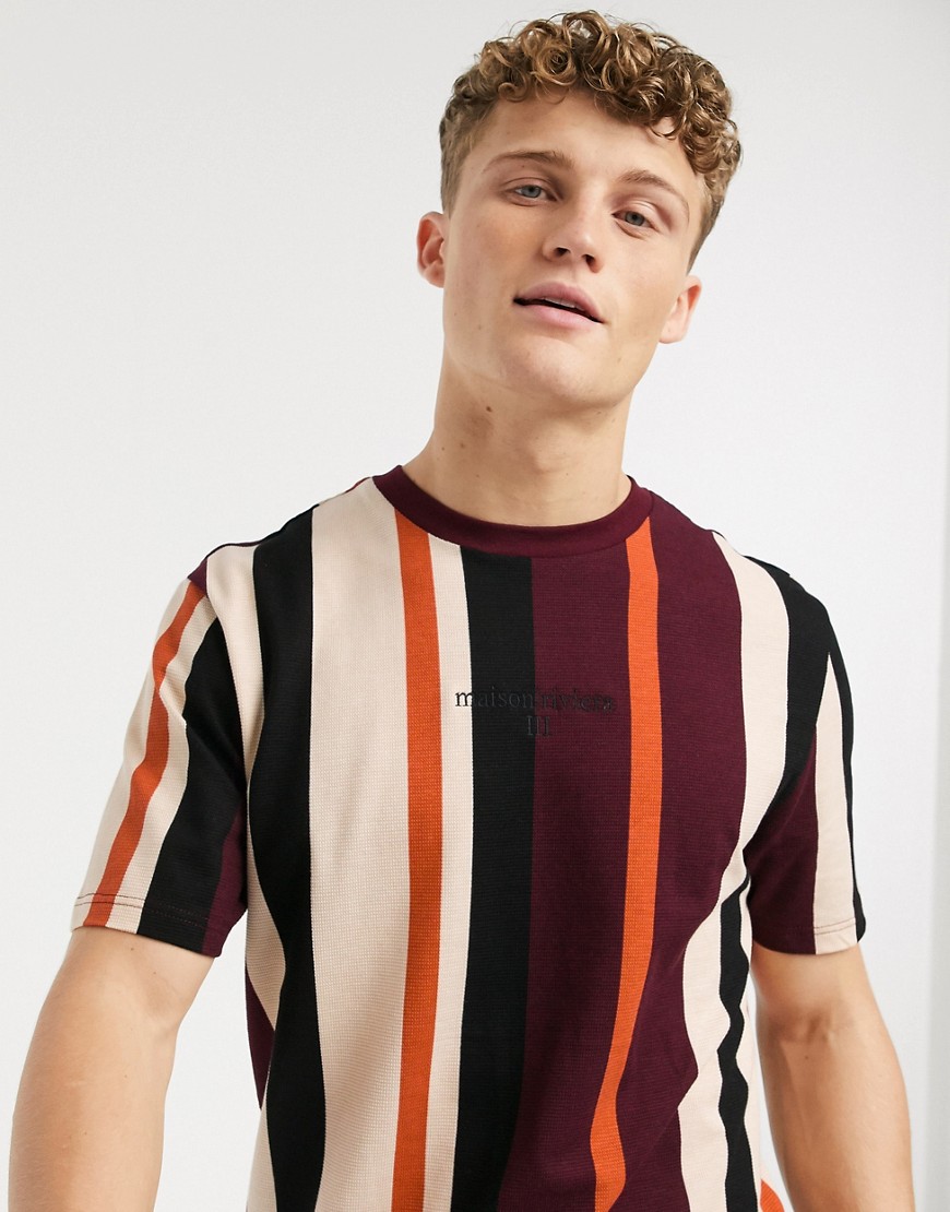 River Island textured stripe t-shirt in burgundy
