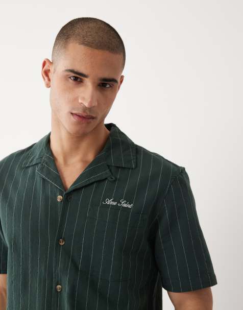 River Island textured striped revere shirt in dark green (part of a set) - view 1