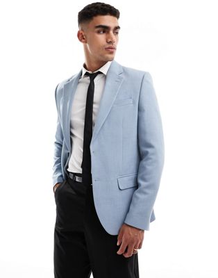 River Island Textured Suit Jacket In Blue