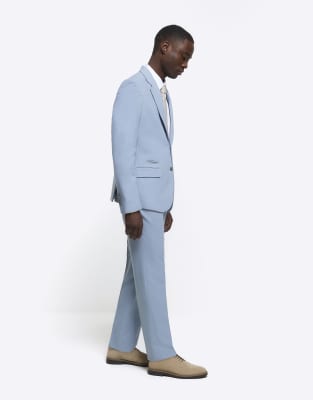 River Island Textured Suit Pants In Blue