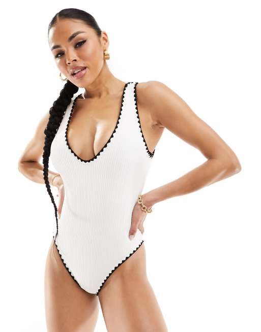 River Island textured swimsuit in cream