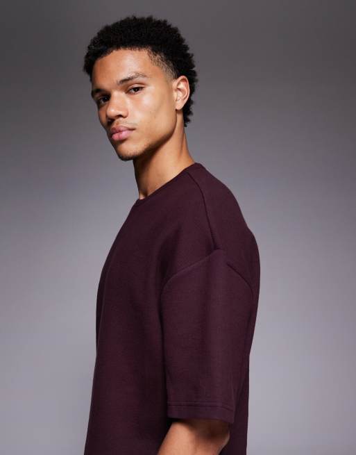 River Island textured t-shirt and shorts set in burgundy, 4 of 5