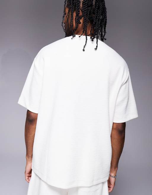 River Island textured t-shirt co-ord in ecru, 4 of 4