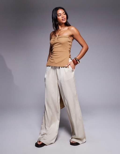 River Island textured trim bandeau top in beige