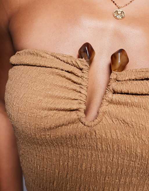 River Island textured trim bandeau top in beige