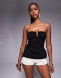 [River Island] River Island textured trim bandeau top in black L BLACK