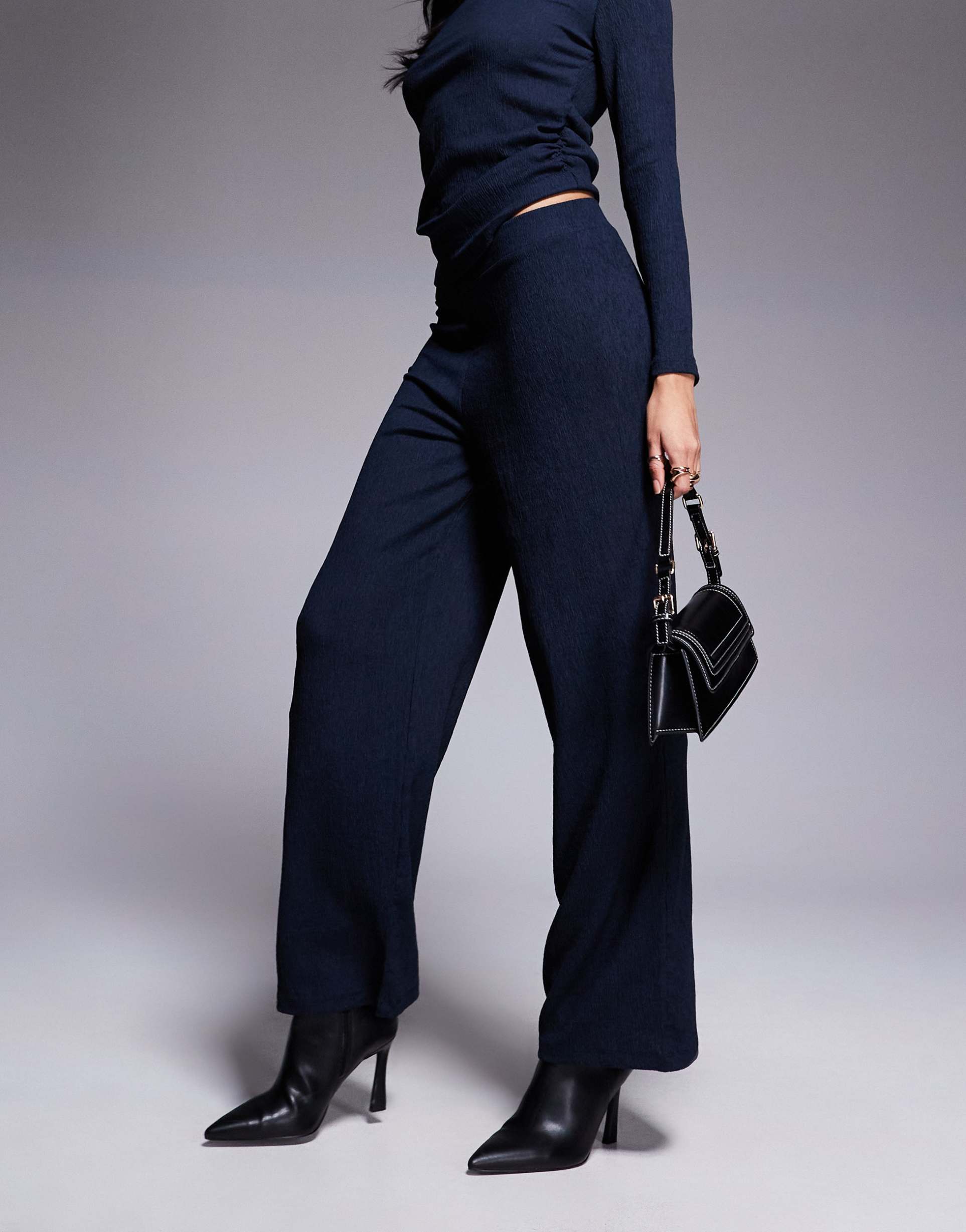 river island textured wide leg loose pants in navy