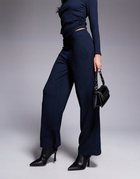 River Island textured wide leg loose trouser in navy - view 1