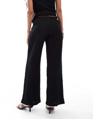 River Island Textured Wide Leg Pants In Black