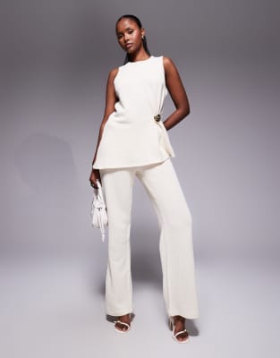 River Island Textured Wide Leg Pants In White