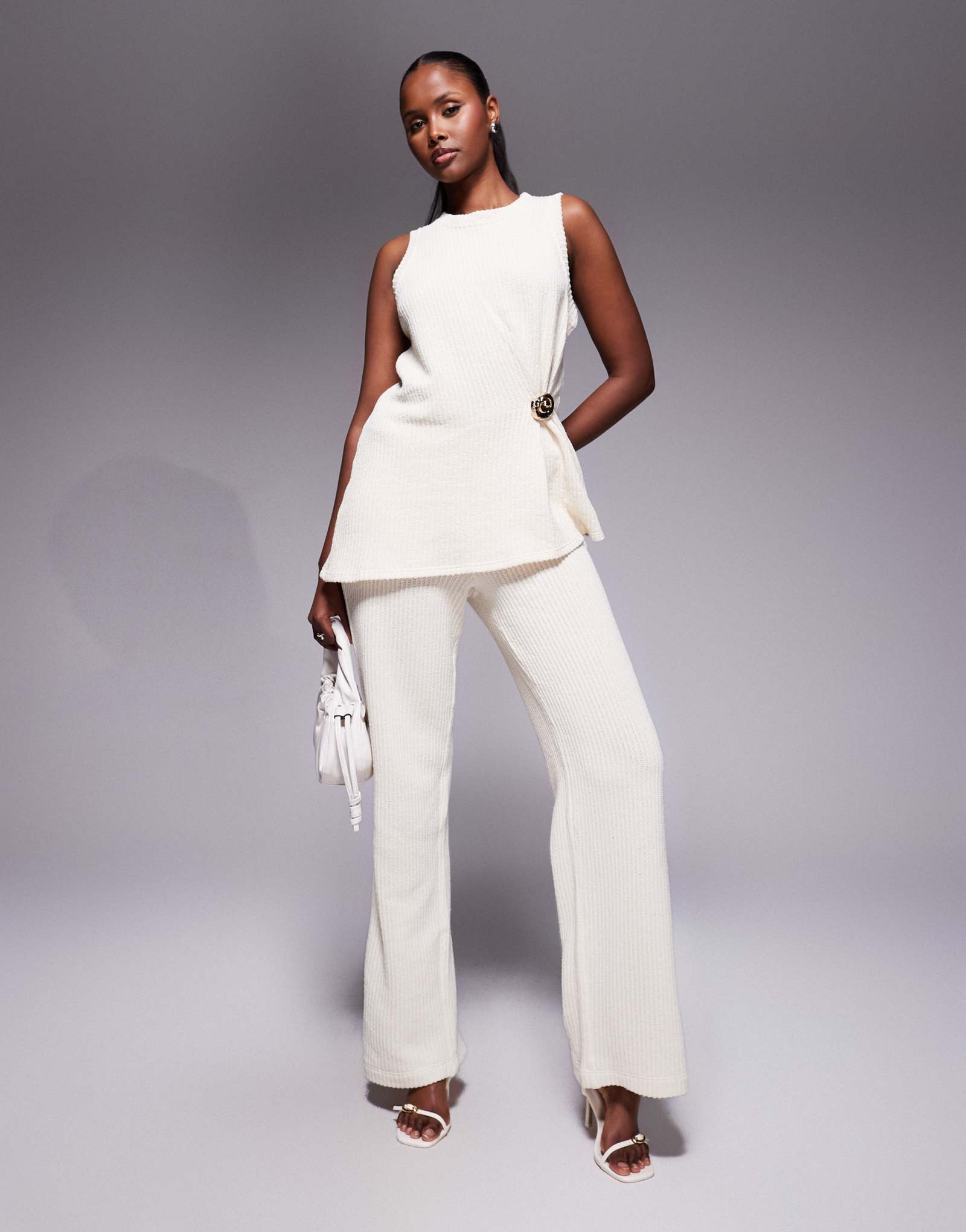 Широкие брюки с фактурой River Island кремового цвета - часть комплекта