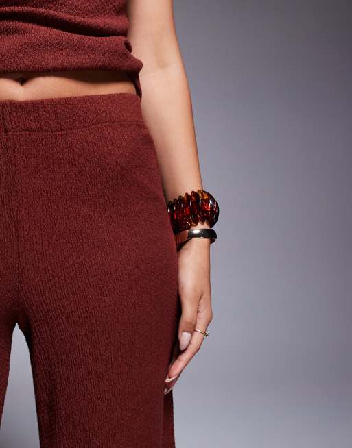 River Island textured wide leg pants in rust (part of a set) , 3 of 5