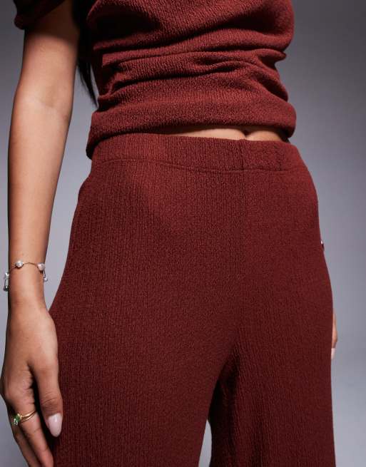 River Island textured wide leg pants in rust (part of a set) , 4 of 5