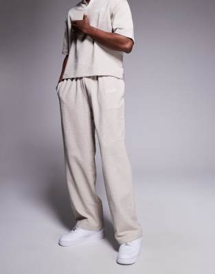 River Island Textured Wide Leg Pants In White