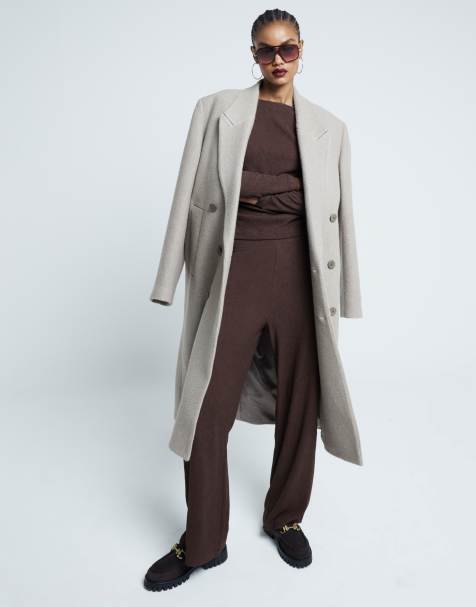 River Island textured wide leg trouser co-ord in dark brown - view 1