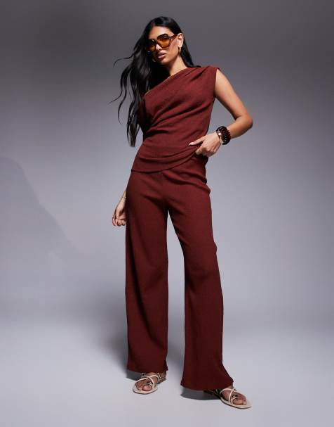 River Island textured wide leg trouser co-ord in rust - view 1