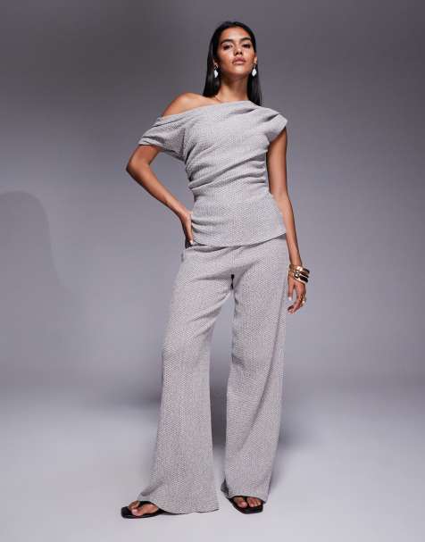River Island textured wide leg trouser in white - view 1