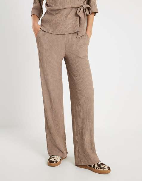River Island Textured wide leg trousers in beige