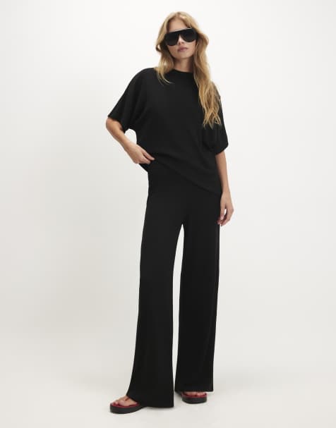 River Island Textured wide leg trousers in black - view 1