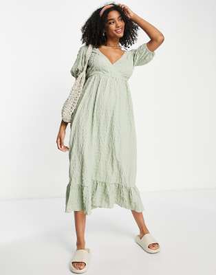 River Island textured wrap midi dress in light green