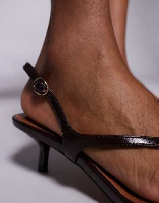 River Island Thong Kitten Heel Sandals In Brown