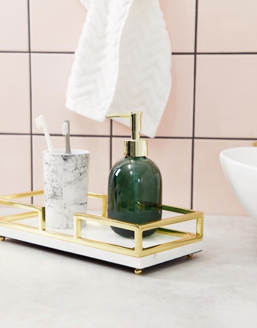 River Island tidy tray in white marble and gold