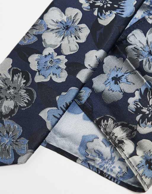 River Island tie and pocket square set in navy floral, 3 of 3