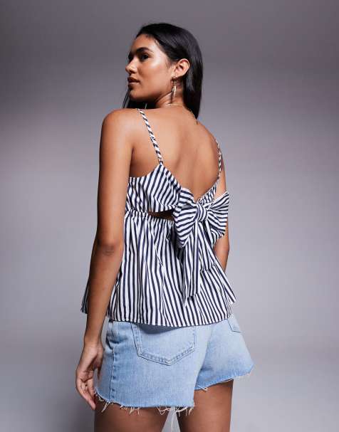 River Island tie back peplum cami in blue stripe - view 1