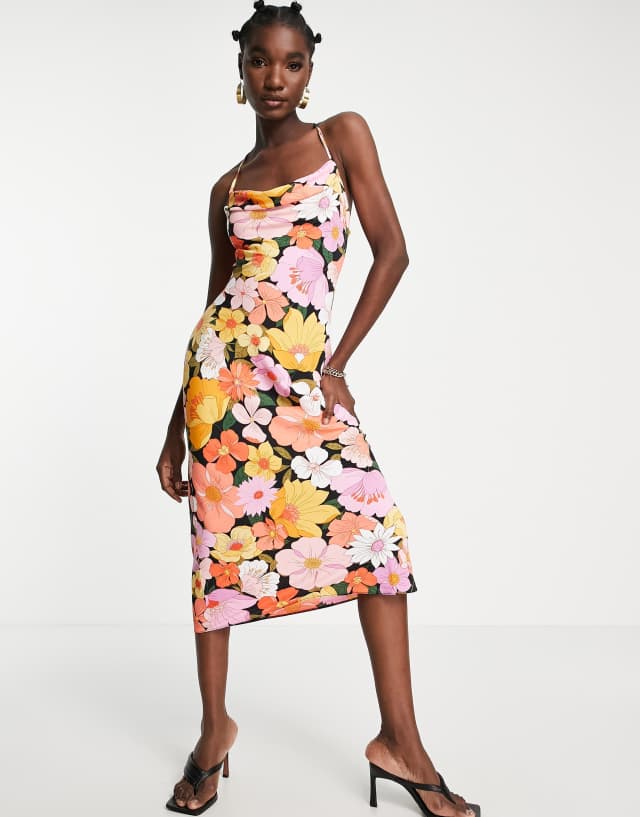 River Island tie back slip dress in floral