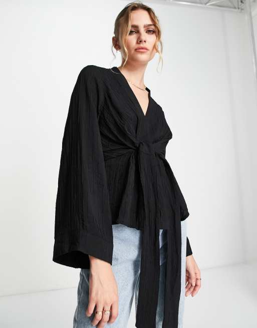 River Island tie detail peplum top in black | ASOS