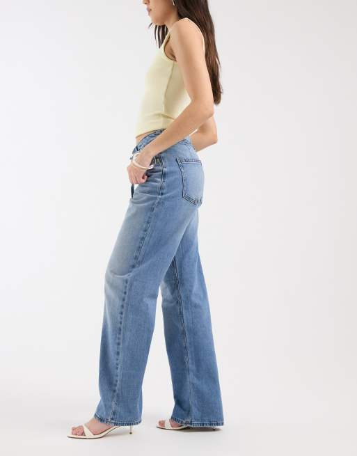 River Island tie detail waist wide leg jeans in medium denim, 2 of 5