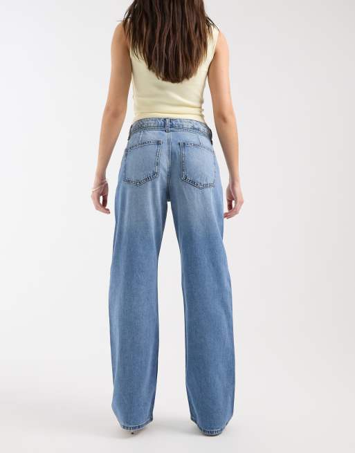 River Island tie detail waist wide leg jeans in medium denim, 3 of 5
