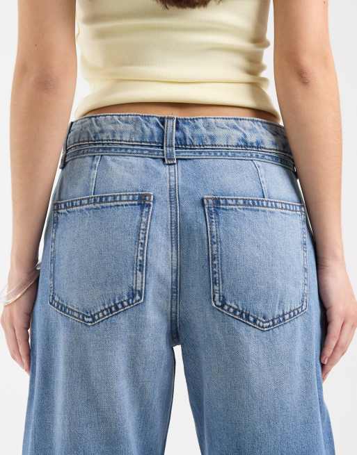 River Island tie detail waist wide leg jeans in medium denim, 4 of 5