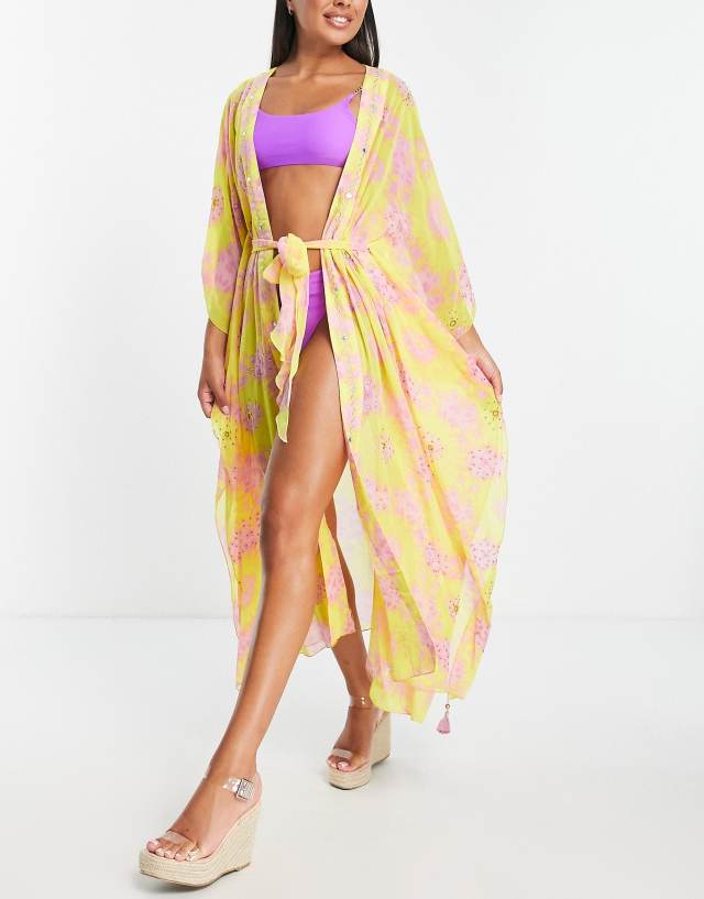 River Island - tie dye maxi kaftan in bright purple