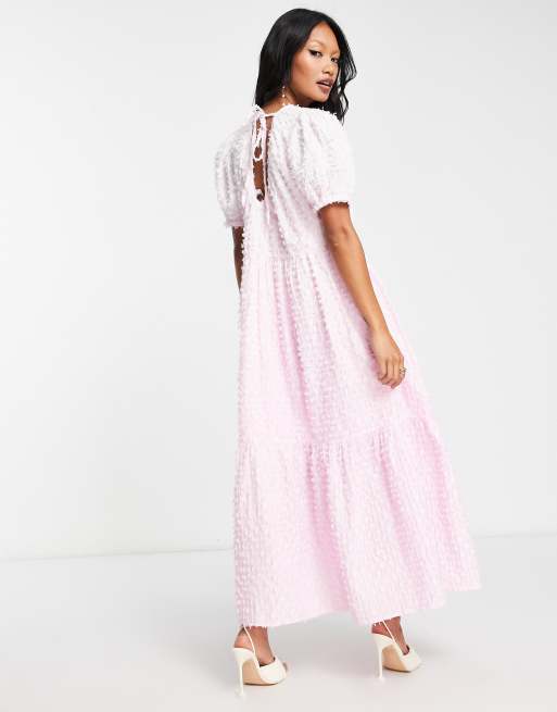 River Island tie dye tiered midi smock dress in pink | ASOS