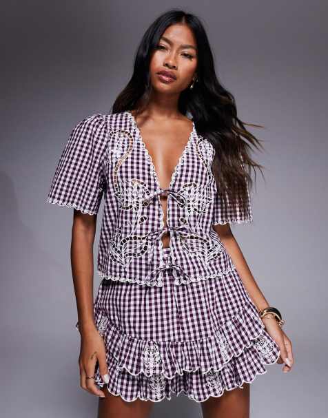 River Island tie front co-ord in red gingham - RED - view 1