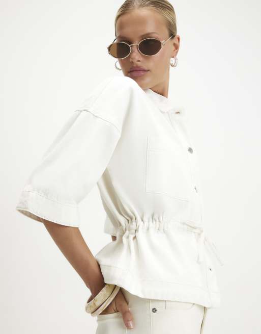 River Island Tie front denim top in ecru, 2 of 4