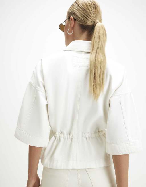 River Island Tie front denim top in ecru, 4 of 4