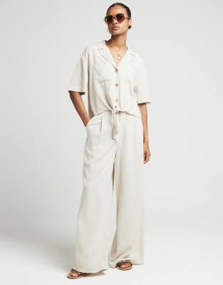 RIVER ISLAND TIE FRONT LINEN MIX SHIRT 