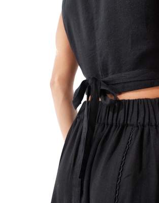 River Island Tie Front Linen Vest In Black