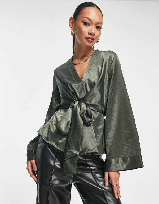 Khaki sales satin top