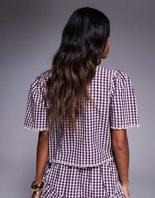 River Island tie front top co-ord in red gingham, 2 of 4