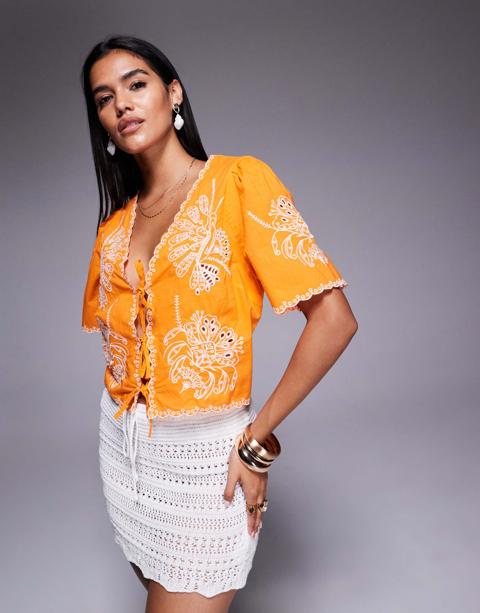 Топ с завязками River Island спереди оранжевого цвета
