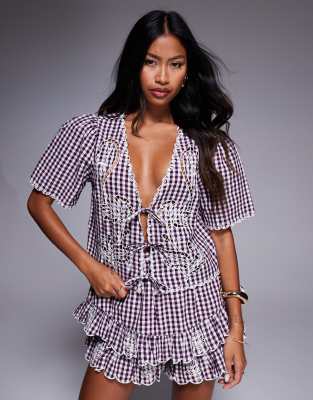 River Island Tie Front Top In Red